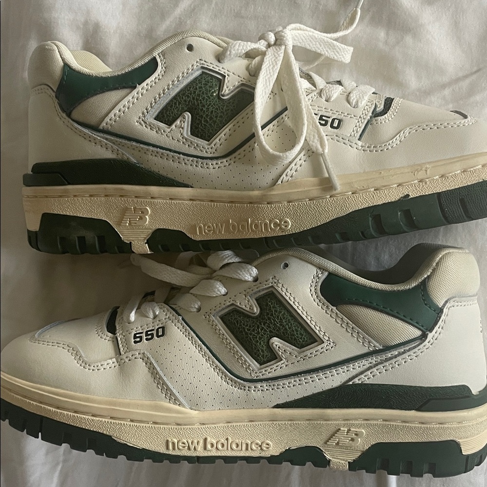 New Balance 550 White and Dark Green Sneakers